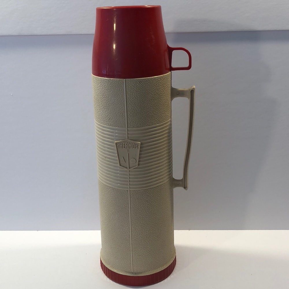 Vintage quart red and tan Thermos made in the USA